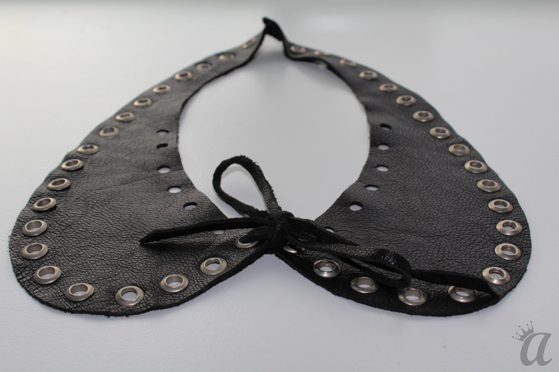 black leather necklace with metal application (detail)