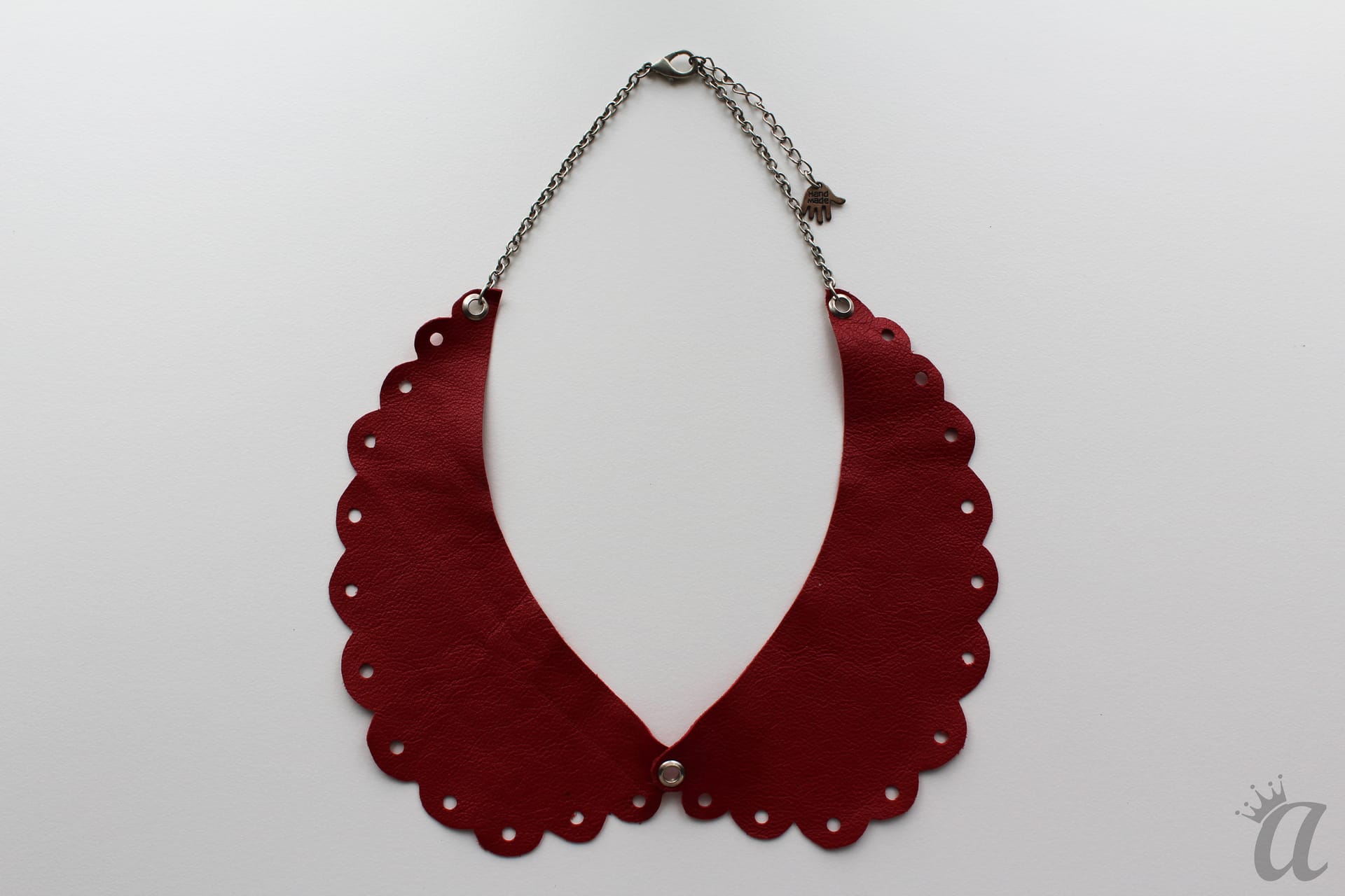 perforated red leather necklace