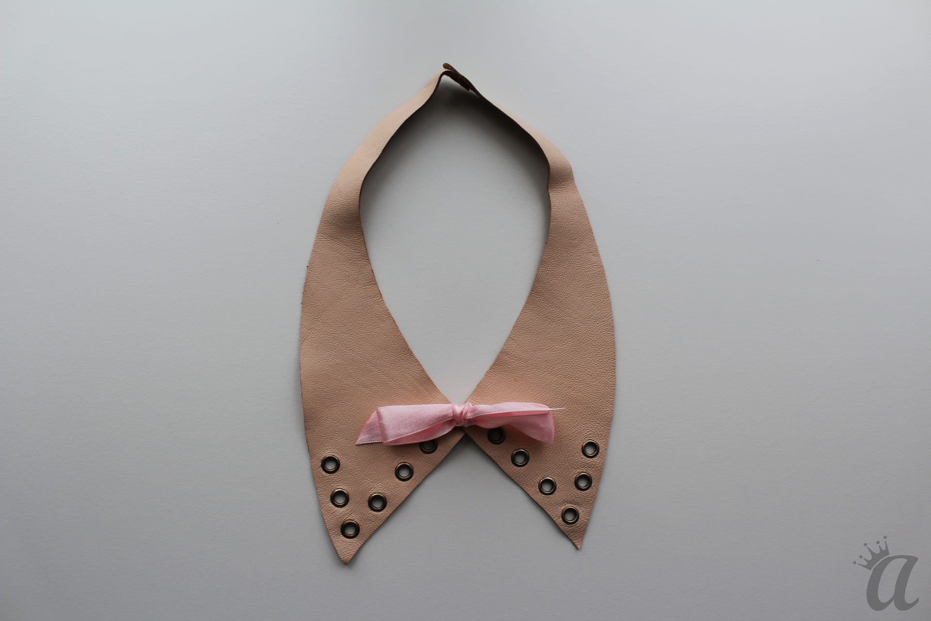soft pink leather necklace with pink bow